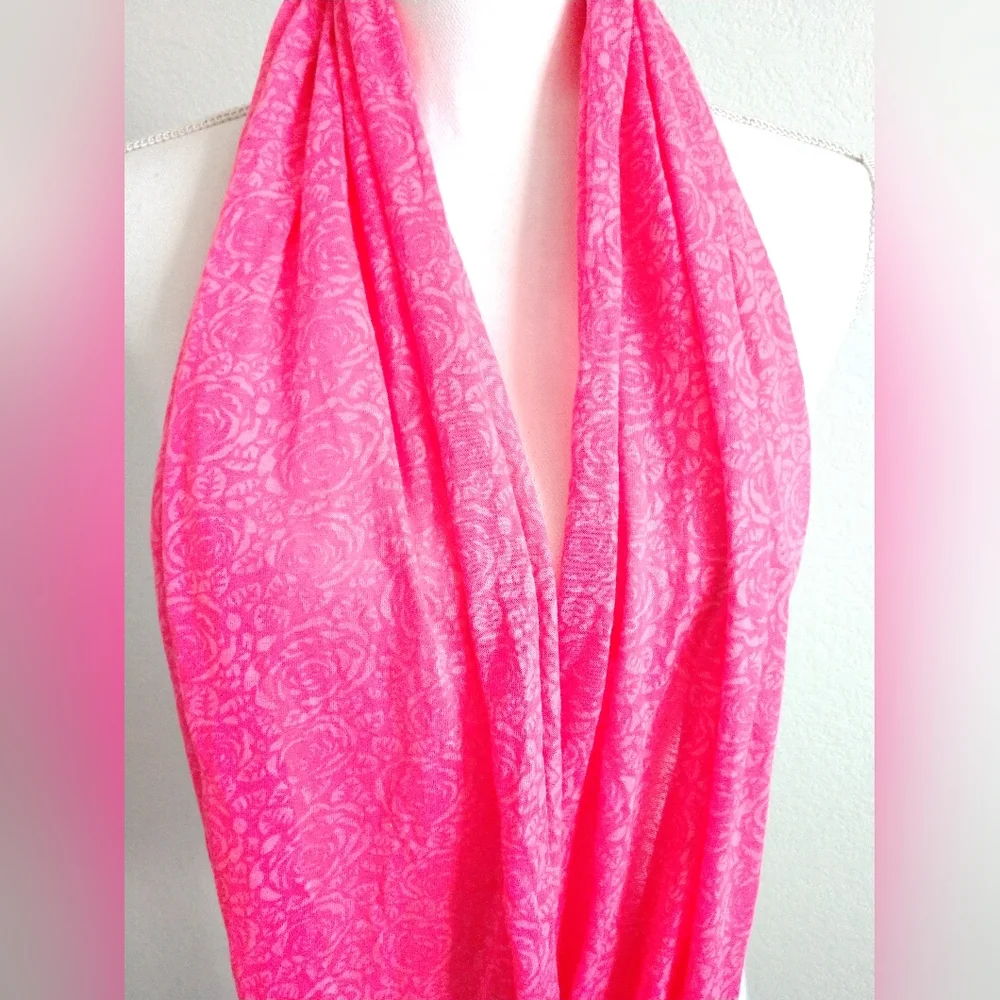 Hot Pink Infinity Scarf with Subtle Floral Print Circle Loop